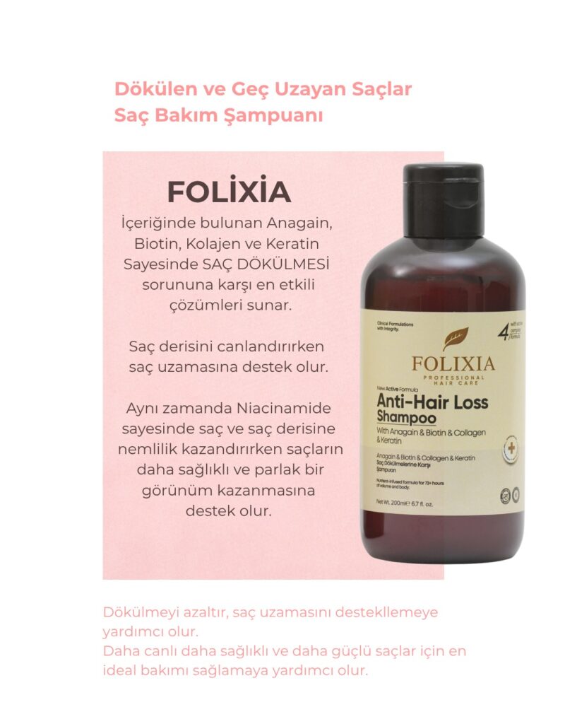 Folixia Dökülme Karşıtı & Güçlendirici Bakım Şampuanı (Anagain & Biotin) 200 ml - Görsel 2